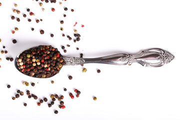 Red and black peppercorns, isolated on white background