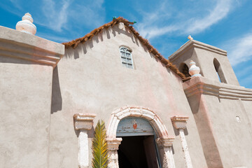 Traditional church made of adobe at the little village named Conchi Viejo in the Atacama desert, Chile