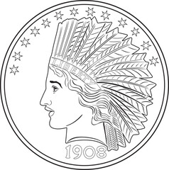 american gold ollar coin line art black design