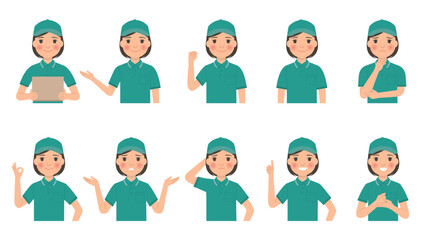 女性配達員のポーズ集_上半身