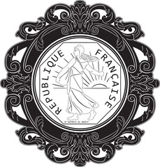 franc coin with  woman working  handmade line design vector