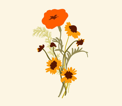 Modern abstract flowers, boho hippie style