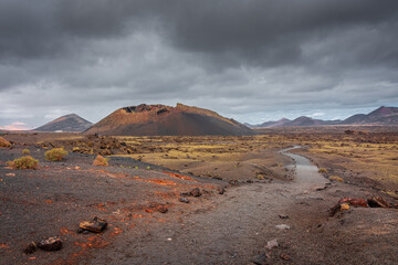 Landscape of El Cuervo Volcano in Lanzarote,  Canary Islands, Spain