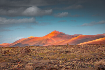 Wild volcanic landscape of the Timanfaya National Park,  Lanzarote, Canary Islands, Spain