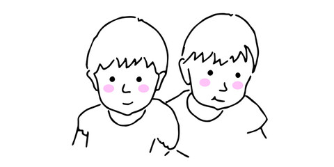 Drawing of twin girls. vector image.