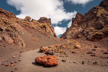 Interior of the crater of El Cuervo Volcano in Lanzarote, Canary Islands,  Spain