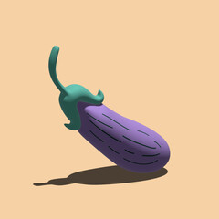 3d illustration eggplant rendering - isolated object. Lilac eggplant 