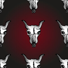 Creative 3d seamless pattern of scary cow skulls. Style halloween background of cow skulls. Halloween concept.