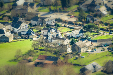 Tilt shifted village in the valley, Pyrénées, France.