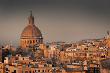 Beautiful sunset cityscape of Valletta old town in  Malta