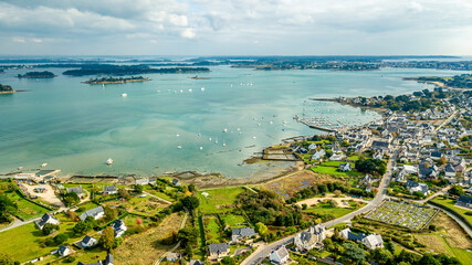 Drone view over French Brittany landscape.