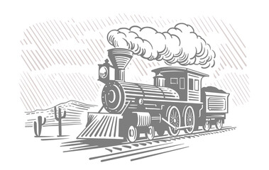 Steam locomotive transport. Hand drawn