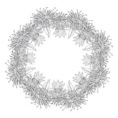Monarda flower round frame isolated on white background vector illustration 