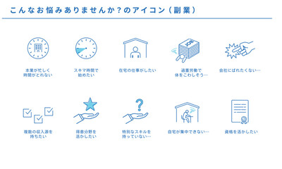 副業のこんな悩みありませんかのアイコンセット、ベクター