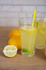 Homemade refreshing summer lemonad copy space for text