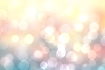 Obraz premium Abstract blurred fresh vivid spring summer light delicate pastel yellow pink orange bokeh background texture with bright circular soft color lights and stars. Beautiful backdrop illustration.