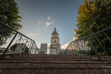 A beautiful small Orthodox church photographed with a wide angle lens.
