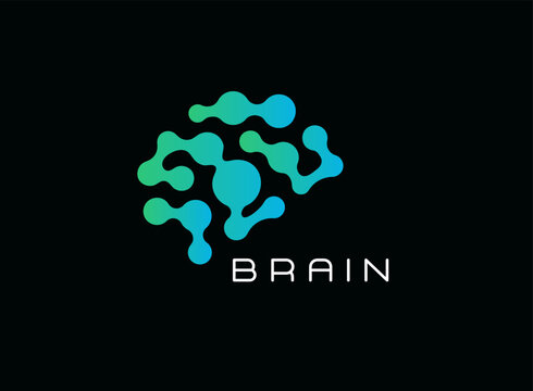 Abstract brain logo template, connected balls vector logo concept for science, medicine and technology. Vector illustration