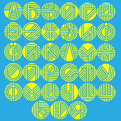 art design creative letters ukrainian alphabet in a circle with stripes and lines