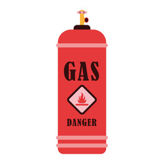 Large gas cylinder icon with danger icon and flammable sticker on a white background. Energy crisis in the world. Gas tank balloon danger. Lpg. Flammable barrel with high pressure and valves. 