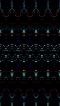 3D animation vertical beautiful video colorful abstract bright light energy 4K of smooth lines waves glittering light effect on black background