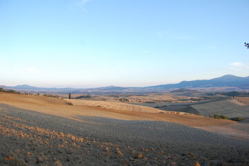 hilly landscape in Tuscany, Italy (place of the gladiator film)