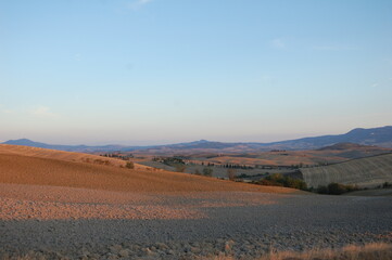 hilly landscape in Tuscany, Italy (place of the gladiator film)