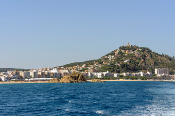 Fototapeta na wymiar Blanes coast with Sa Palomera Rock on foreground, Catalonia.