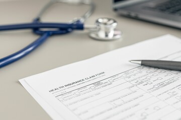 Health Insurance claim form on doctor desk