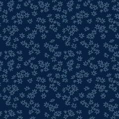 Trendy seamless vector floral pattern. Endless print made of small blue flowers. Summer and spring motifs. Dark blue  background. Stock vector illustration.