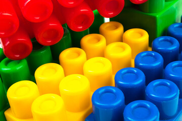 Educational toy, constructor for children Isolated on white background. Top view with copy space.