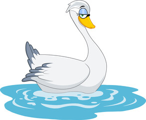 Cute Swan Princess Cartoon Character. Vector Hand Drawn Illustration Isolated On Transparent Background