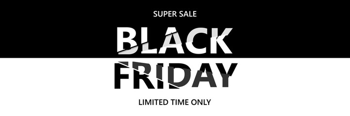 Black Friday Sale banner. Modern minimal design with black and white typography. Template for promotion, advertising, web, social and fashion ads. Vector illustration.