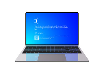 Modern blue screen of death (BSOD) error on laptop Installation new software and hardware problem, virus, emulation, virtual machine, video, register. System Crash Report Background. Illustration
