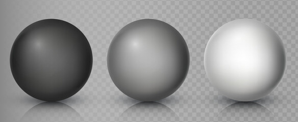 Set of vector spheres and balls on transparent background with a shadow