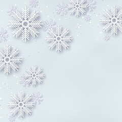 Christmas and New Year vector illustration. Light blue background with elegant cartoon snowflakes and stars