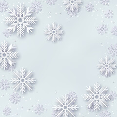Christmas and New Year vector illustration. Light blue background with elegant cartoon snowflakes and stars