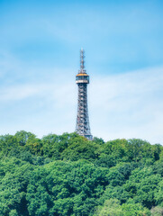 Obraz premium Prague, Czech Republic - June 2022: View with Petrin Tower, a major tourist attraction in Prague