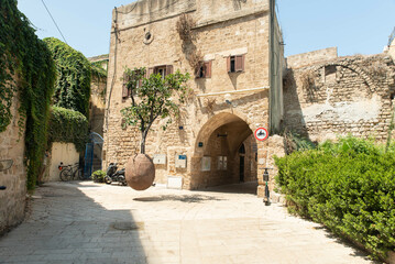 Old Jaffa Tel Aviv, Israel. City view and sight. Famous suspended orange tree. Sightseeing and...