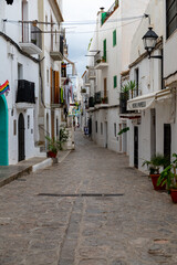 Fototapeta premium Ibiza, Balearic islands, Spain - October 14, 2021, Street in Ibiza old town, Spain