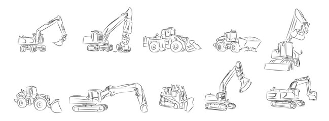 10 Bagger Zeichnungen | excavator drawnings Vector graphics