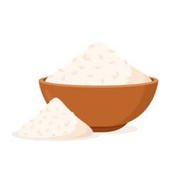 Rice in the bowl. Vector stock of cooked rice in a ceramic bowl. Japanese rice.