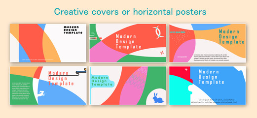 Creative covers or horizontal posters in modern minimal style for corporate identity, branding, social media advertising, promo.