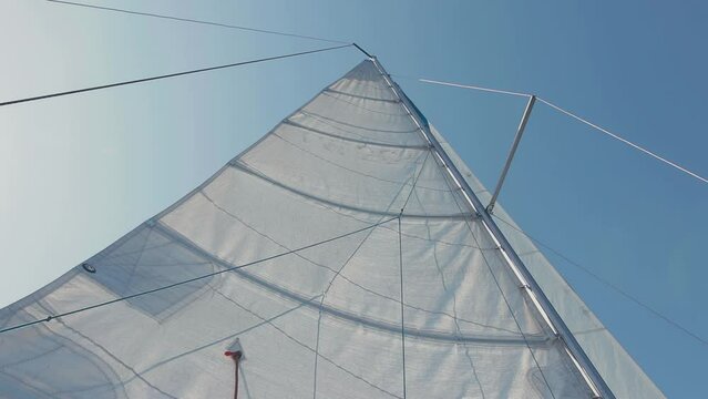 bottom view of the raised sail. a sail filled with wind