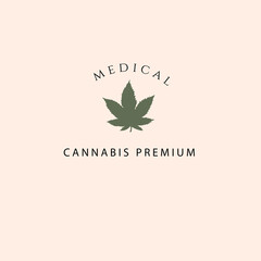 Hand Drawn Green Cannabis Logo. Modern Logo Template for shop, label, medicine,  blogger, spa, cosmetic, interior design, poster, banner. Floral CBD logo. Vector.