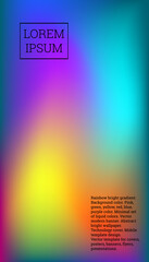 Bright cover or background design. Pink, green, yellow, red, blue, purple color. Minimal set of liquid colors. Abstract bright wallpaper. Technology cover. Mobile template design.