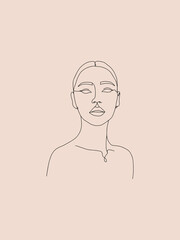 Abstract woman silhouette. Vector illustration. Fashion design with female portrait in a trendy linear style. Beauty art for poster, logo, print, decor, t-shirt