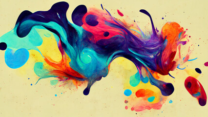 colorful splashes abstract art paint with yellow background