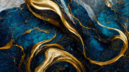 marble blue meandering gold metallic texture
