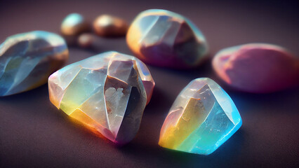 Beautiful rainbow moonstone, shiny gemstone, illustration 3D.